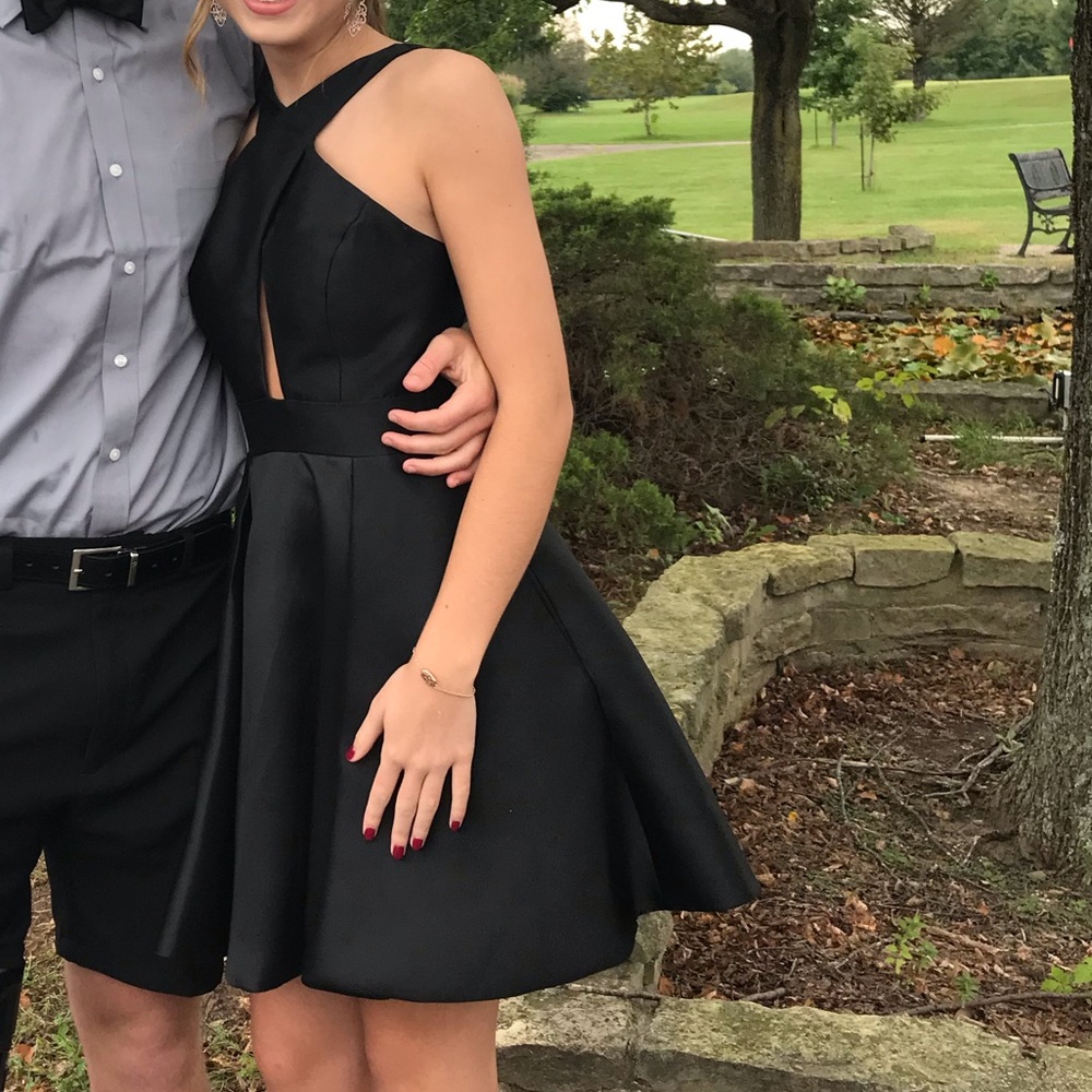 JVN By Jovani Black Satin Homecoming Dress